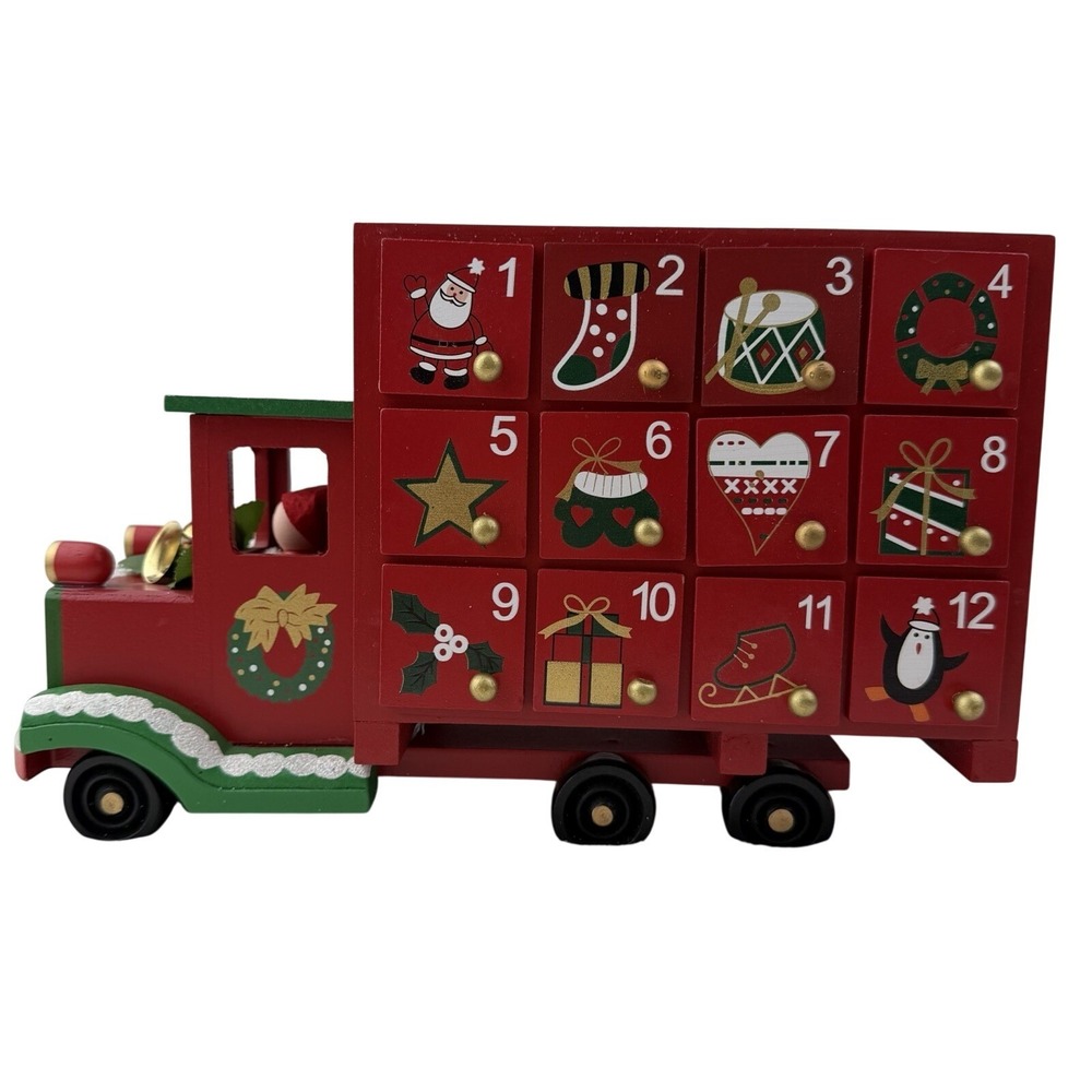 CHRISTMAS ADVENT‎ CALENDAR Red Wooden Truck  ~ 24 removable boxes for chocolate